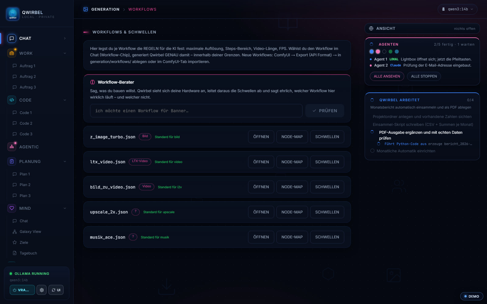 Workflow-Liste mit dem Musik-Workflow musik_ace.json