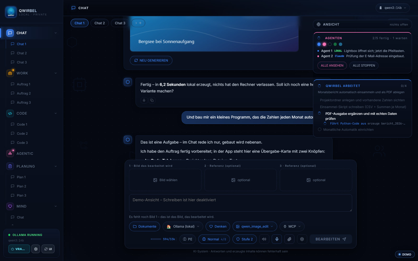 Bildbearbeitung im Chat mit drei Feldern für Vorlage und zwei Referenzen