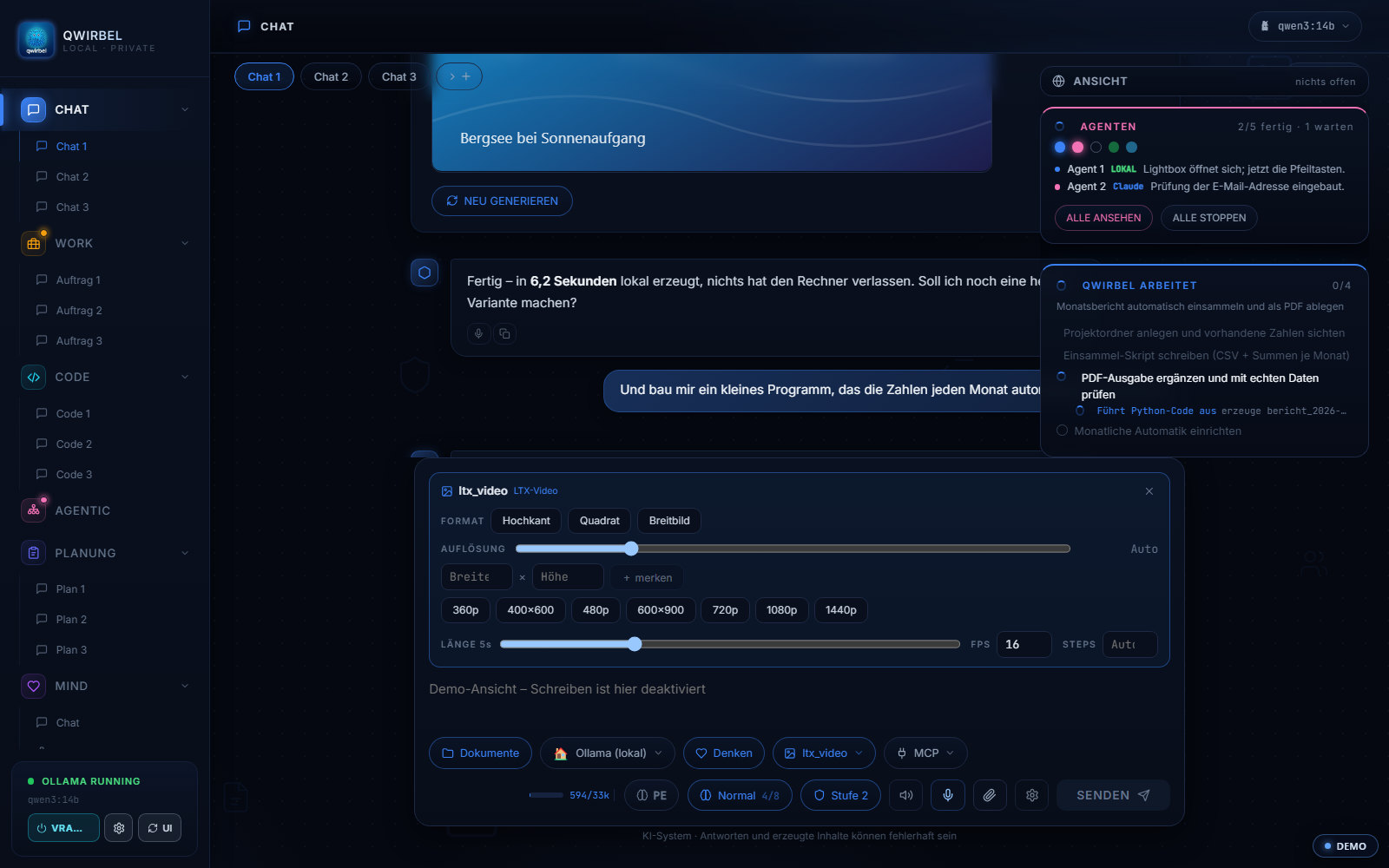 Chat with the video workflow ltx_video picked, length and frame rate above